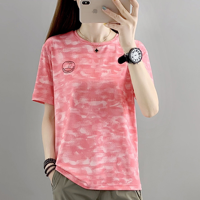 Quick-drying short-sleeved women's round neck summer ultra-thin mesh breathable t-shirt outdoor sports running quick-drying half-sleeved mountaineering clothing