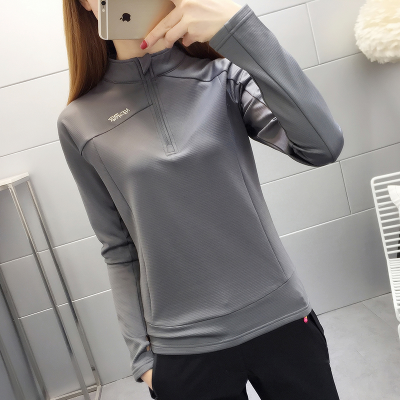 High-end fleece fleece clothing women's stand collar pullover long-sleeved T-shirt velvet thickened warm breathable casual base