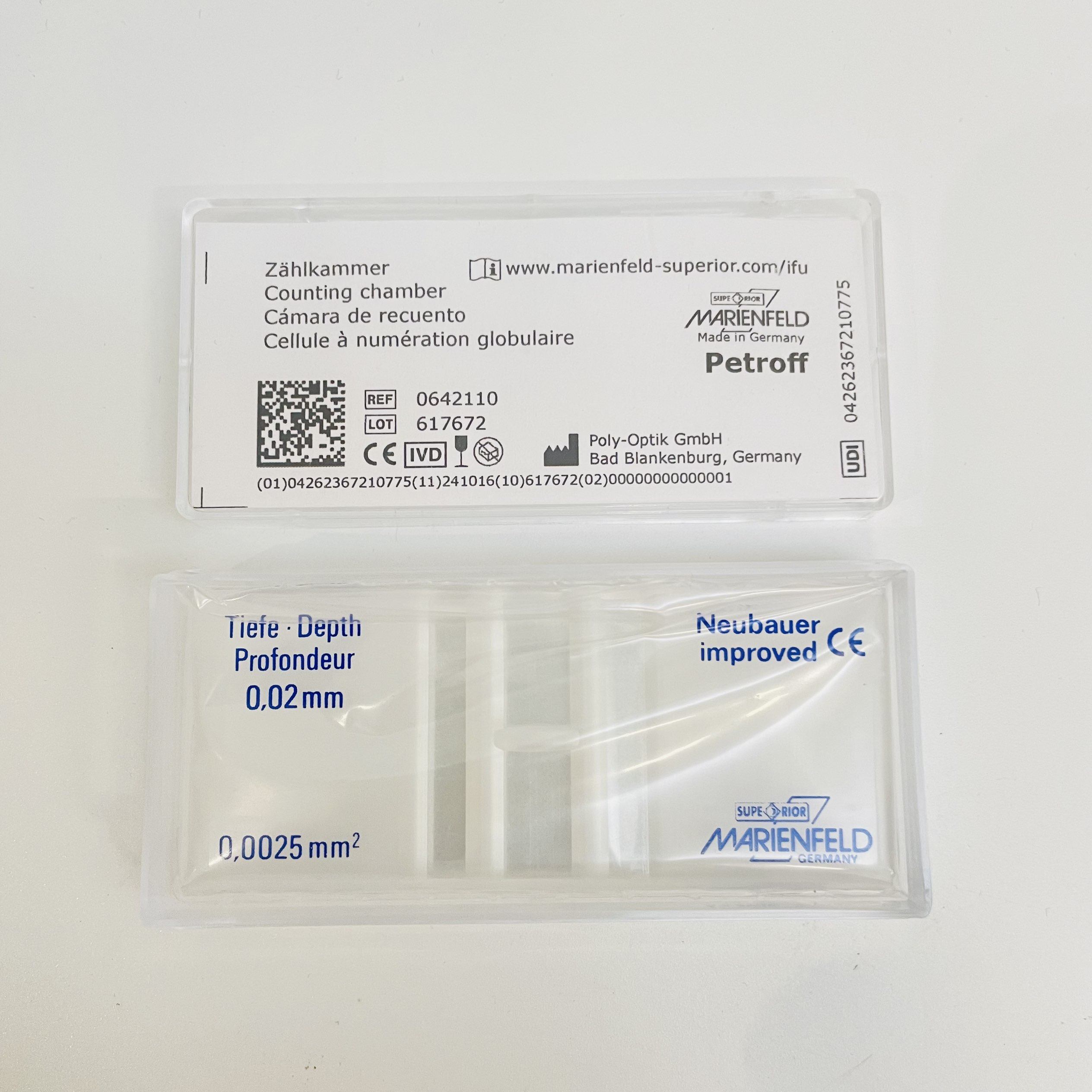 德国原装进口Marienfeld Petroff细菌精子计数板0642110 深0.02mm