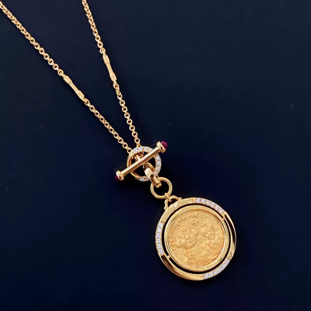 意大利925純銀父與子古幣拜佔庭OT扣項鏈可拆卸抽拉