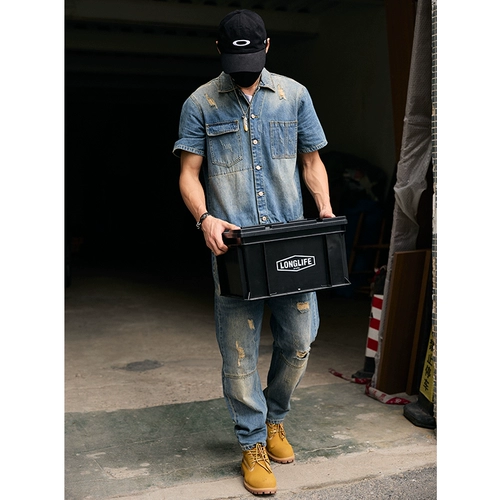 Ретро мужской комбинезон, джинсовое боди, короткий рукав