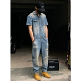 Ретро мужской комбинезон, джинсовое боди, короткий рукав