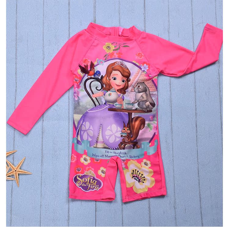 Michu Ice Romance Đồ bơi trẻ em dài tay Áo tắm một mảnh Cô gái lớn chống nắng Phim hoạt hình Cô gái áo tắm đồ bơi cho em bé
