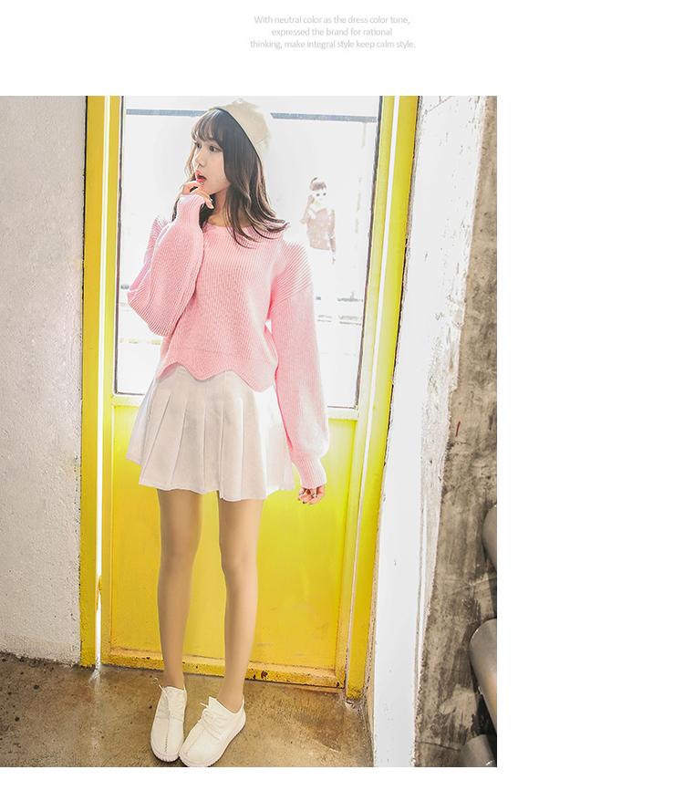 Xuân 2018 mới ngọt ngào thời trang lượn sóng bên dài tay áo len ngắn cổ tròn nữ áo len hoang dã nữ áo len nữ giá rẻ