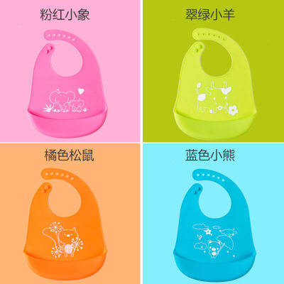 New silicone bib Dining Around Pocket Baby Waterproof Leather Pocket Toddler Printed Pattern Animal Pure Color Surround