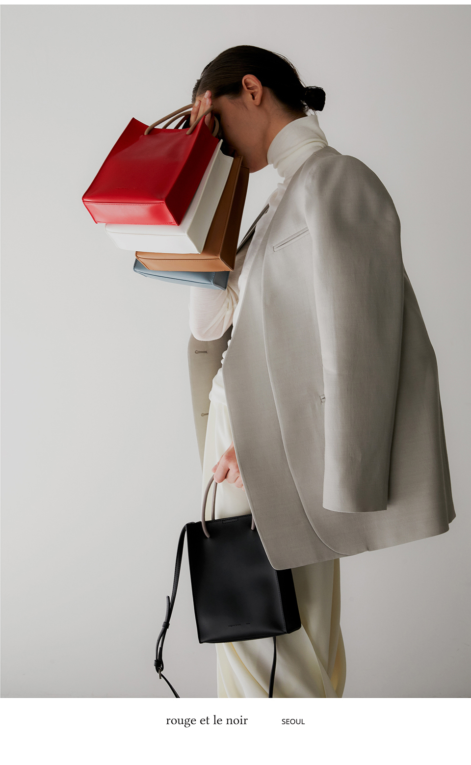 小号托特包ronis撞色手提带rouge Et Le Noir韩国设计师代购20fw