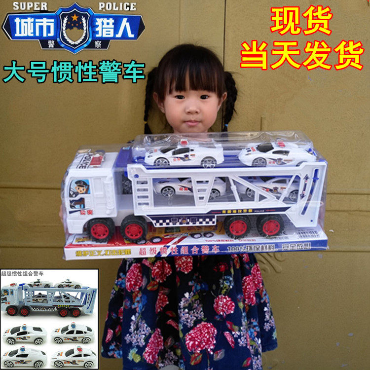 Children Big Number Inertia Truck Cart Double car Trolley Flat Transport Police Mop Head Car Toy