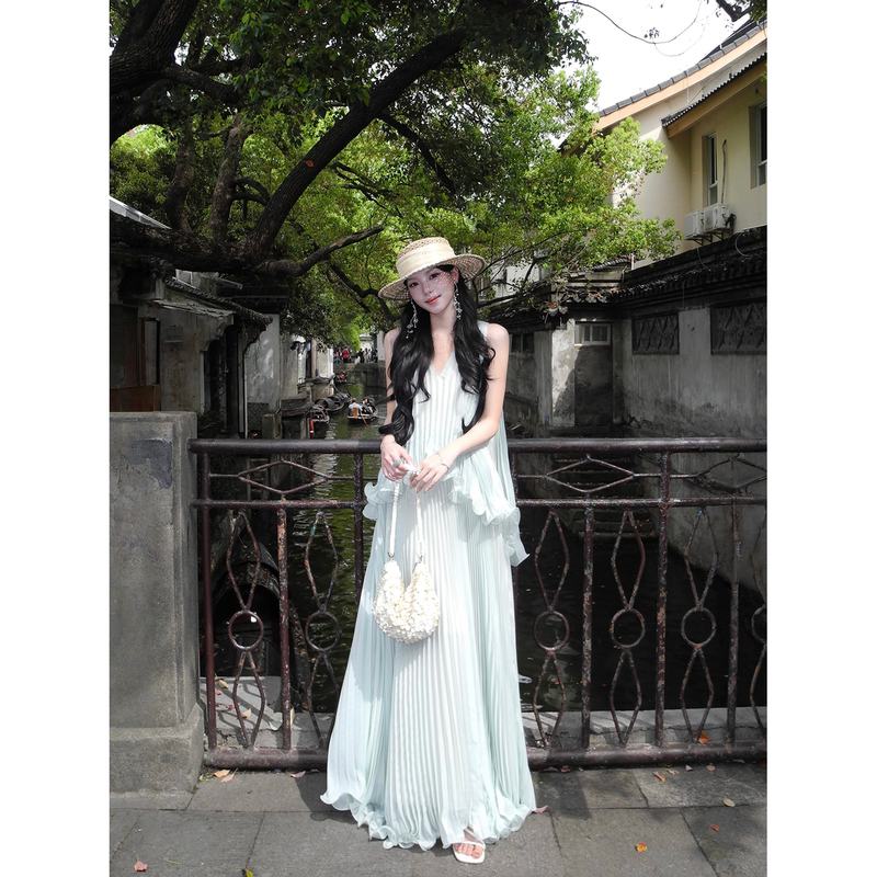 Icelolly Seaside Resort Style Outfit, Stunning and Ethereal Spaghetti Strap Dress for Women, Unique and Beautiful Long Dress for Summer Icelolly Seaside Resort Style Outfit, Stunning and Ethereal Spaghetti Strap Dress for Women, Unique and Beautiful Long Dress for Summer