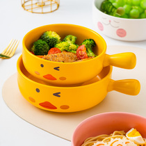 Personality Cartoon Children Eating Bowls Round Ceramic Rice Bowls Creative Home Students Bubble Noodles Bowl Cute Mesh Red Cutlery