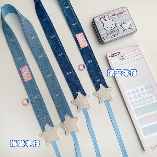 月亮公园丨原创牛仔蝴蝶结星星单反拍立得相机背带肩带斜跨挂绳