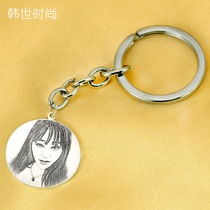 Internet celebrity car key chain pendant custom men's 999 sterling silver lettering diy photo picture photo female personality creative - Taobao