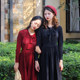 Autumn new long-sleeved knitted dress retro mid-length bottoming skirt slim slimming bow goddess skirt