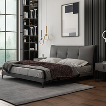 Italian minimalist bed leather bed modern minimalist double bed designer light luxury bed leather bed 2022 new