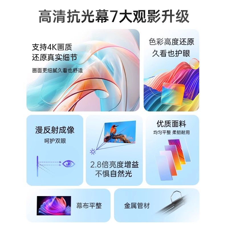 Anti-Light Projection Screen for Home Use 100inch 84inch Wall-Mounted with Bracket, No Drilling Required, Direct Projection during the Day, Suitable for Outdoor Use, Compatible with Ainuoyou N3Pro N5Ultra A3Pro Projectors