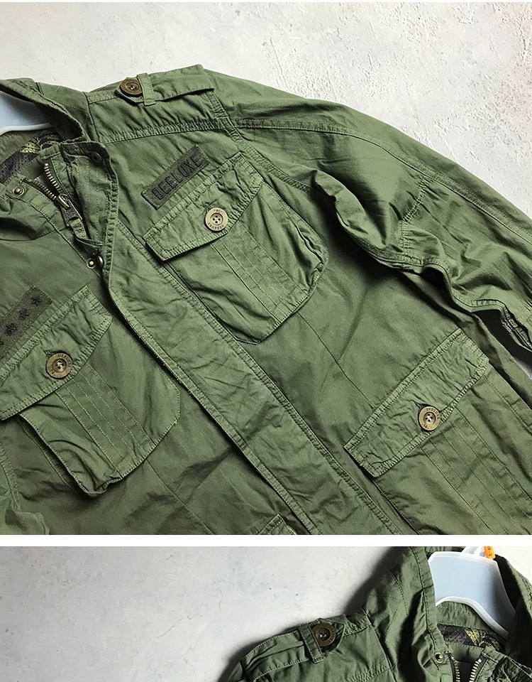 Mùa thu nam áo mỏng Bông giặt cũ retro M65 quân đội nhiều túi đứng cổ áo khoác nam áo khoác gió nam cao cấp