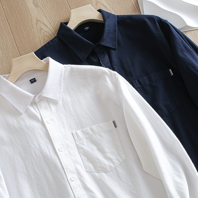 It's Really Great! Washed Brushed Fabric! Spring Men's Solid Color Versatile Pure Cotton Casual Long-Sleeve Shirt