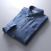 Classic 100 lap for good wearing foreign trade mens factory Cut Tail Stock Casual Long Sleeve Shirt Denim Jacket Spring