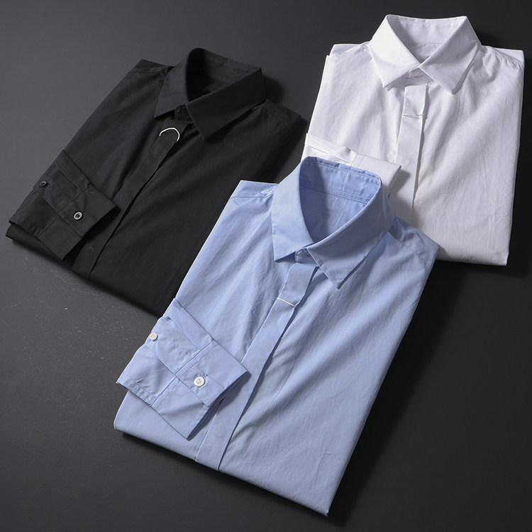 Dark Menswear Foreign Trade Men's Clothing Factory Cut Tail Goods Casual Shirts Pure Color Long Sleeves Shirt