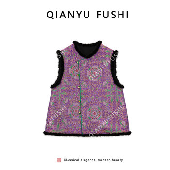 New chinese tencel print sleeveless round neck vest for women