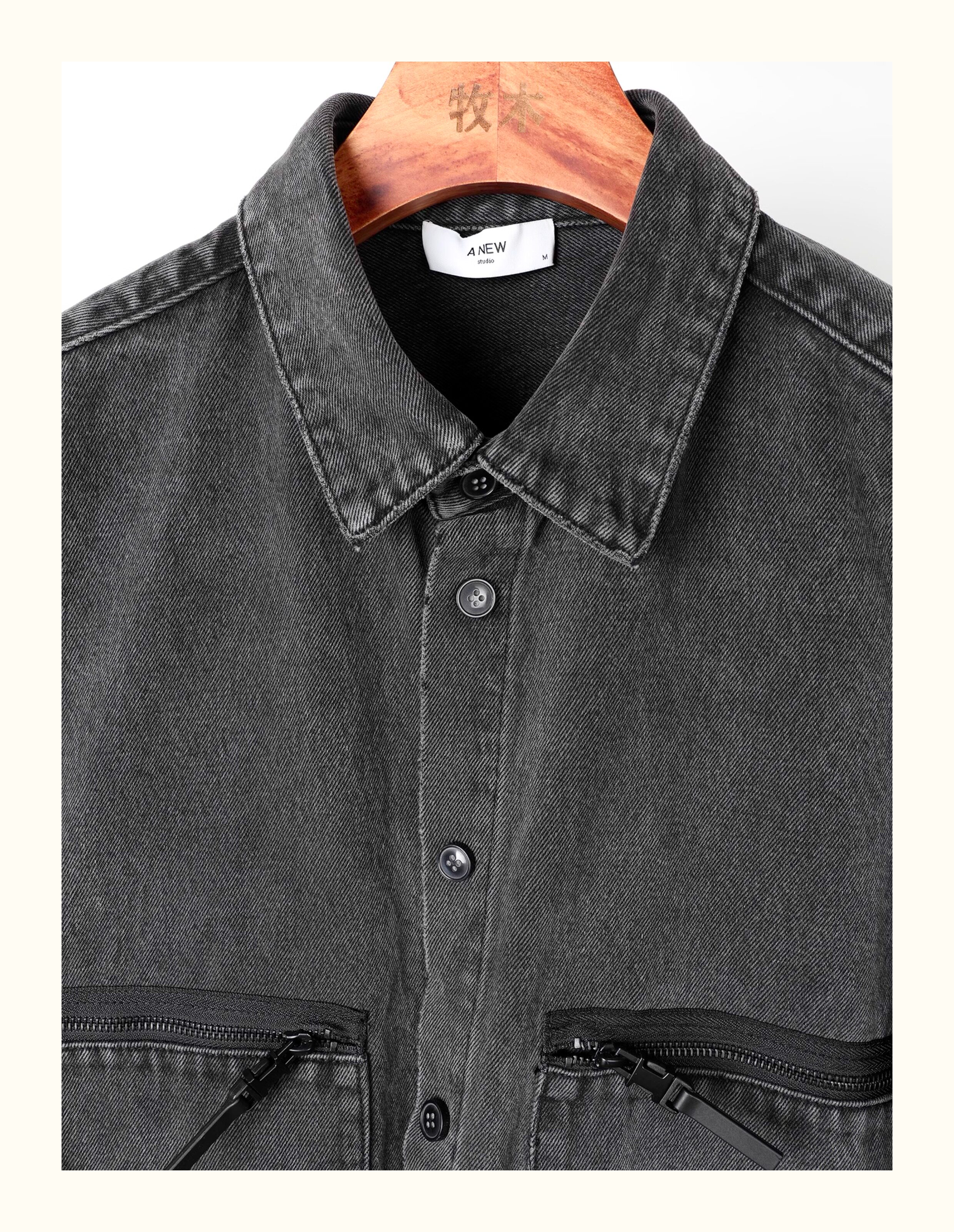 товар из китая 牧木秋冬新款日系复古潮牌男士牛仔衬衫夹克外套男宽松大廓形潮流 Other