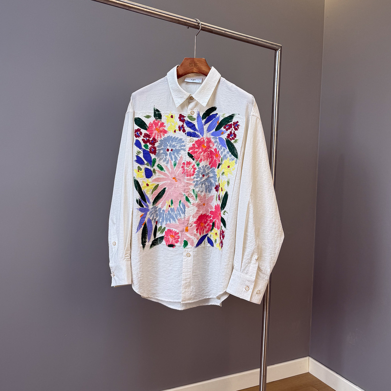 Mumu Men's Spring New Collection New Urbanism Hand-Painted Floral Casual Shirt Unisex Loose Shirt Trendy