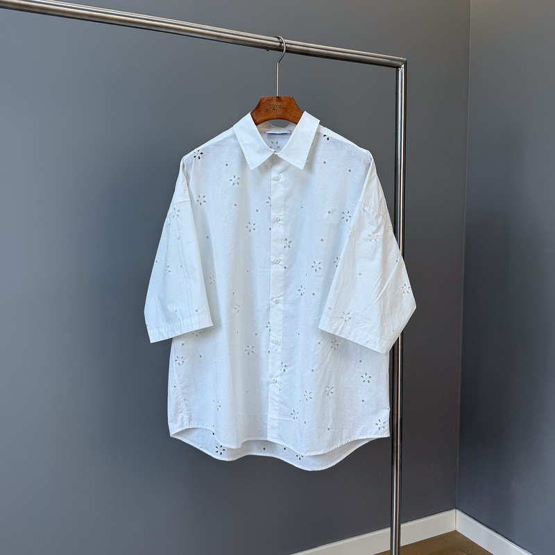 Mumu Men's Summer New Urban Style Men's Hollow Out Vintage White Short Sleeve Casual Shirt Men's Loose Shirt Mumu Men's Summer New Urban Style Men's Hollow Out Vintage White Short Sleeve Casual Shirt Men's Loose Shirt
