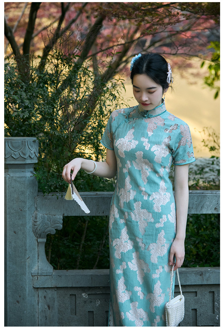 専用　Sunny Vintage ミントグリーンサテン 花柄刺繍 チャイナガウン O1CN017KmysR1Y80PGFYkJO_!!