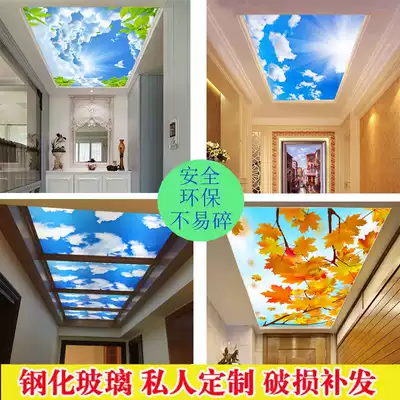 3D art glass hanging ceiling aisle dedicated corridor living room ceiling decoration blue sky white clouds starry sky light transparent hanging ceiling
