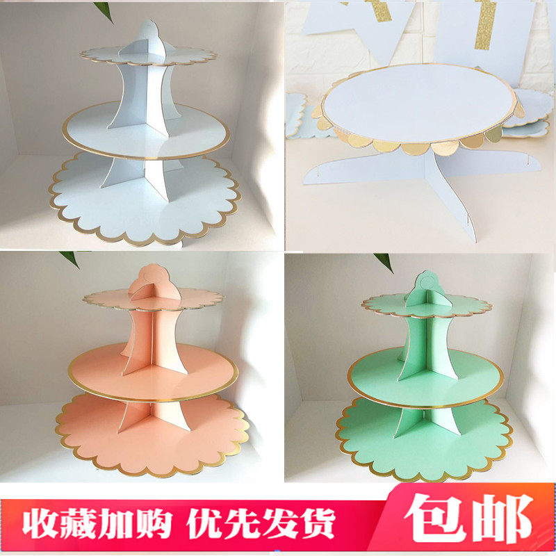 Cake stand Disposable paper dessert table arrangement Single tray Birthday school party decoration supplies Multi-layer small rack