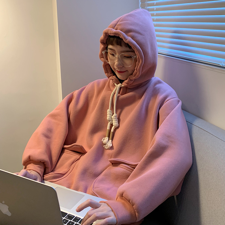 Real shot real price sweater 2021 new loose Korean hooded Plush thickened coat