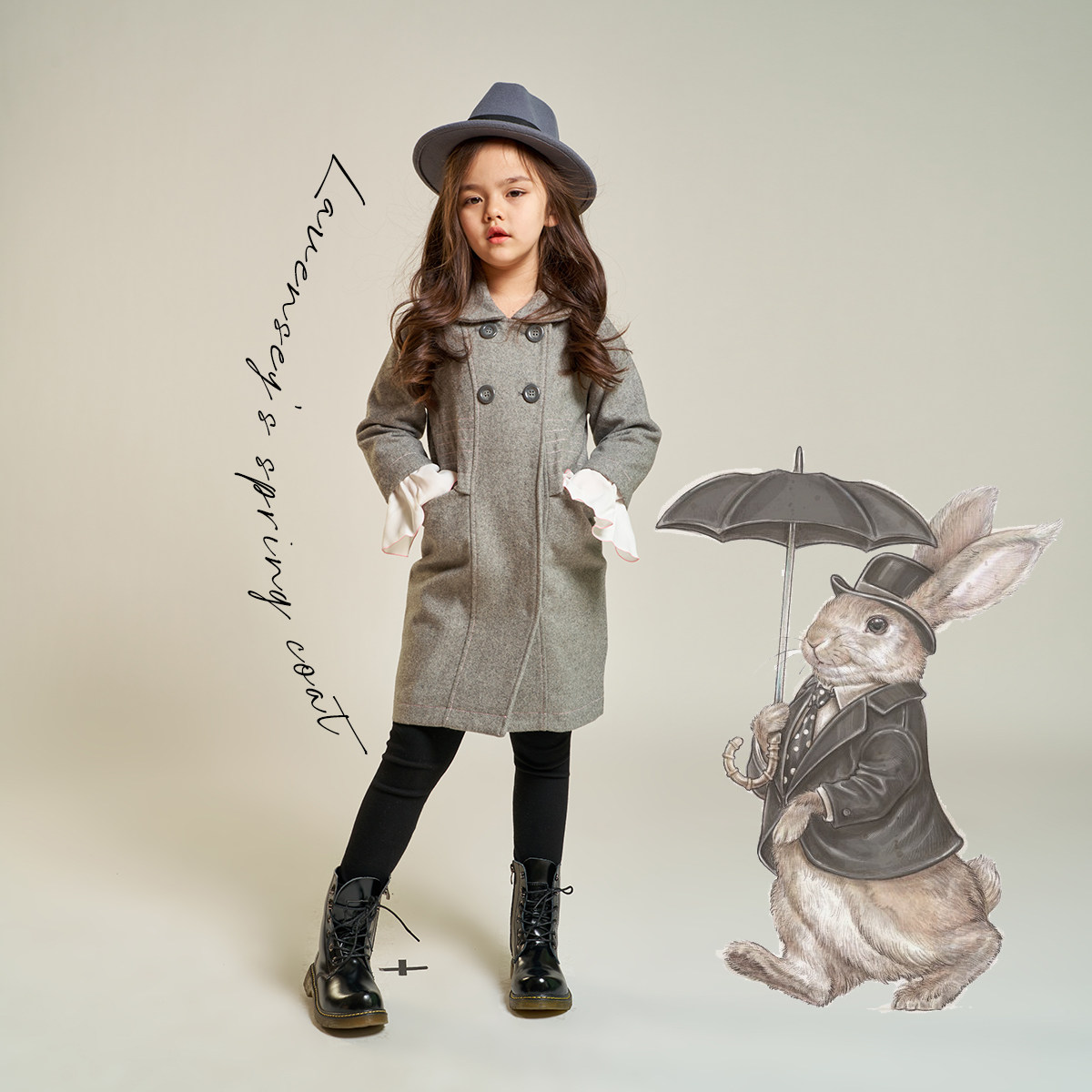 lavensey Leuven Jubilee Children's suit 2022 Spring new girl girl with long version of the foreign pie coat fur