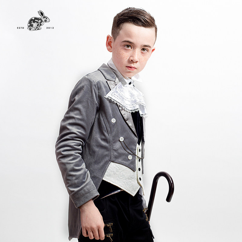 Leven Jubilee Leisure Regular Spring Autumn Season Single Row Buttondown Sky Goose Suede Gown Children's Male Grey New Foreign Pie Men Suit