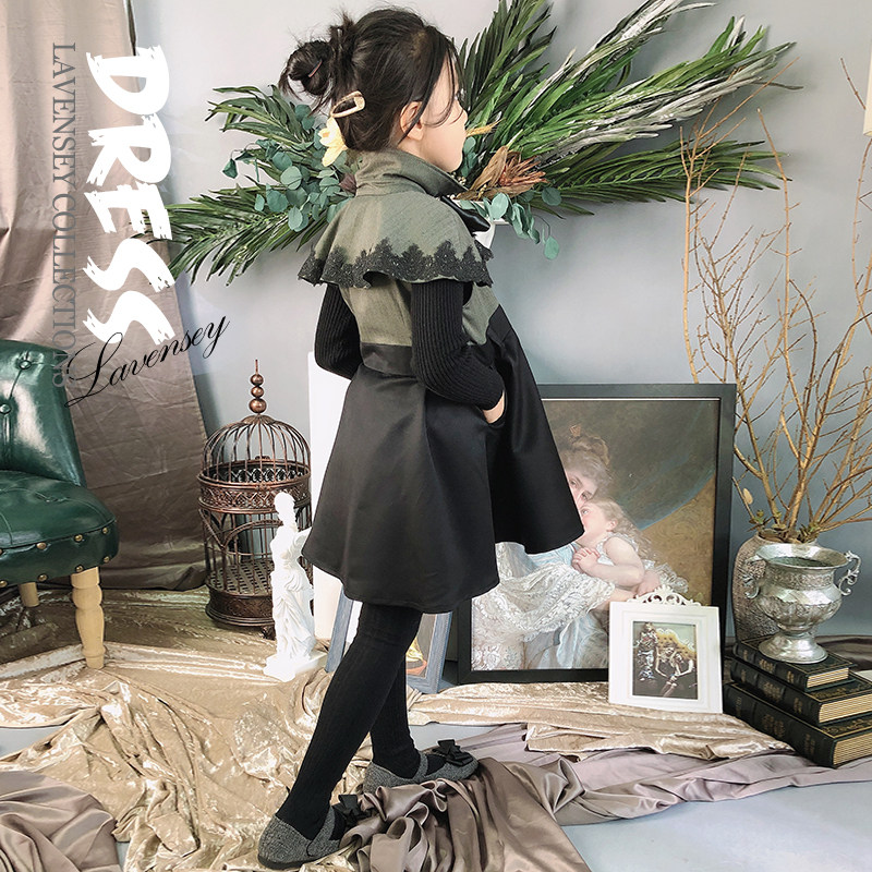 Le Wenxi New Girls Dress Princess Dress Children's Windbreaker Autumn and Winter New Year Western Style Small Cape Skirt 2022