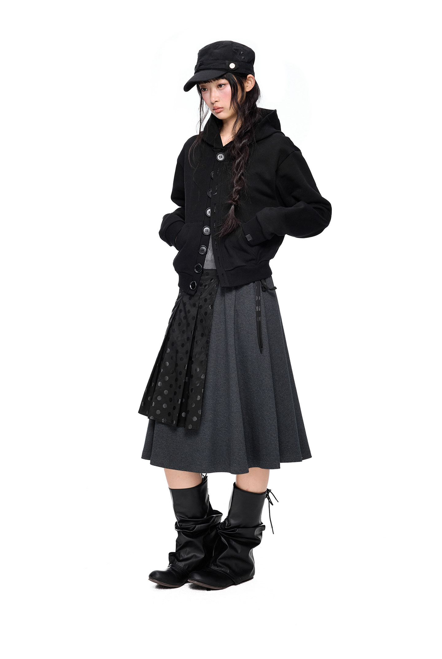 EZEK Multi-Button Embroidered Cropped Hoodie