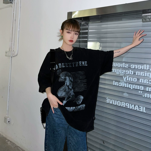 Летняя ретро футболка с коротким рукавом, 2024 года, в американском стиле, свободный крой