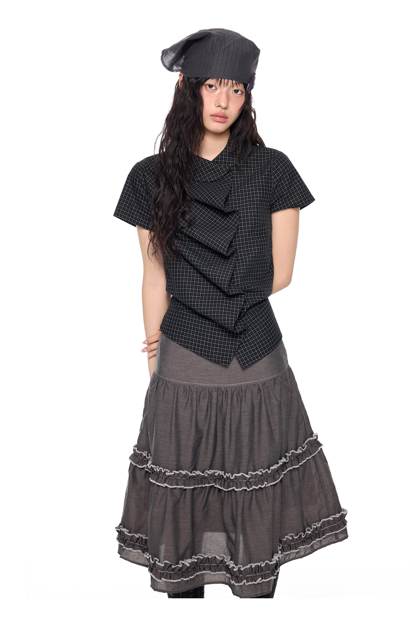 EZEK Gingham Puff Sleeve Blouse
