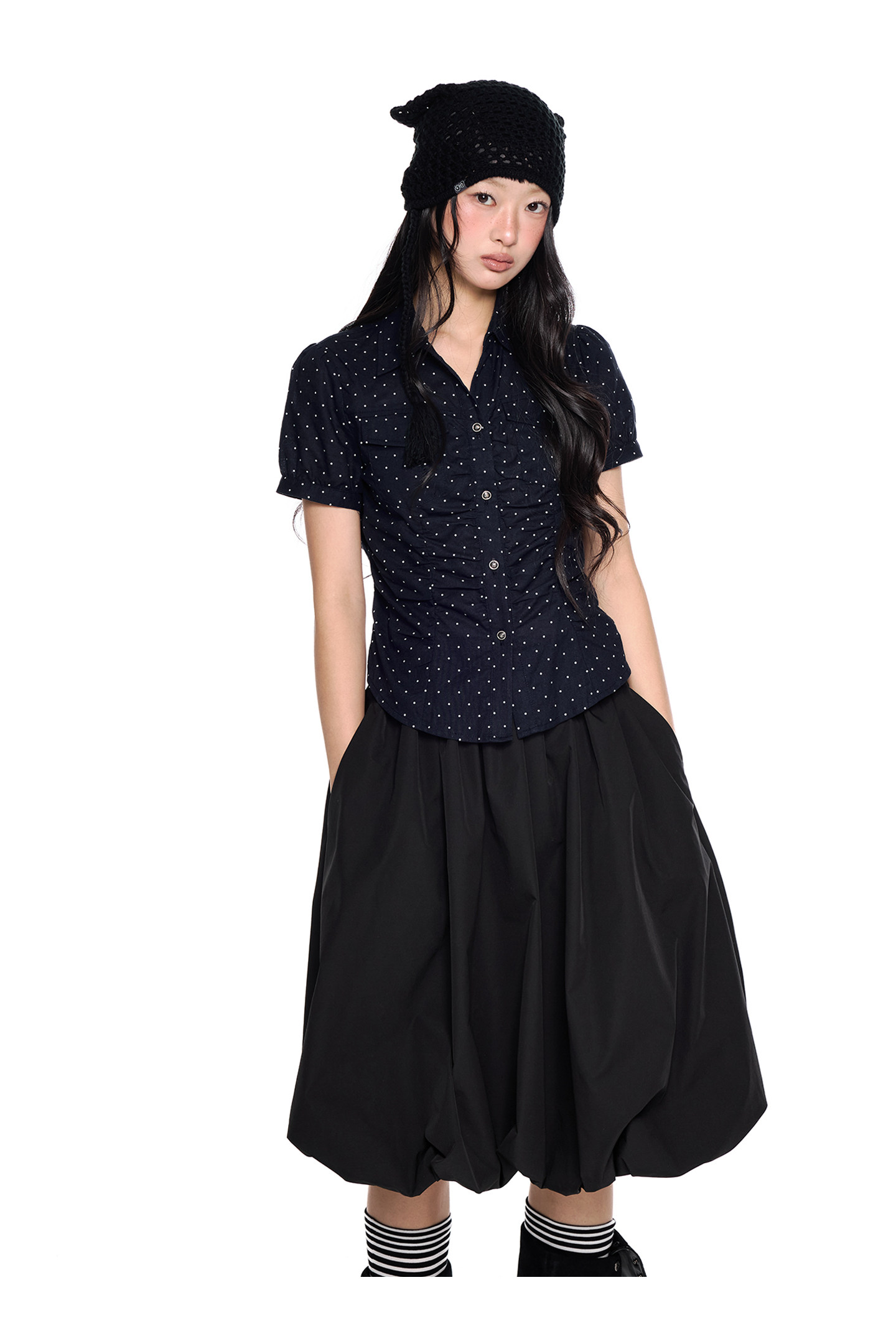 EZEK Checked Puff-Sleeve Cropped Shirt