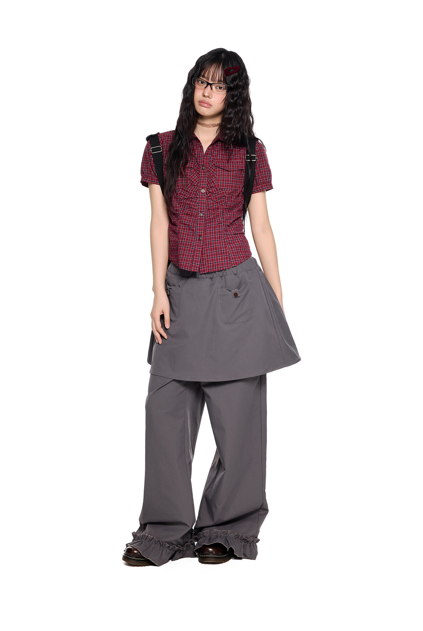 EZEK Checked Puff-Sleeve Cropped Shirt