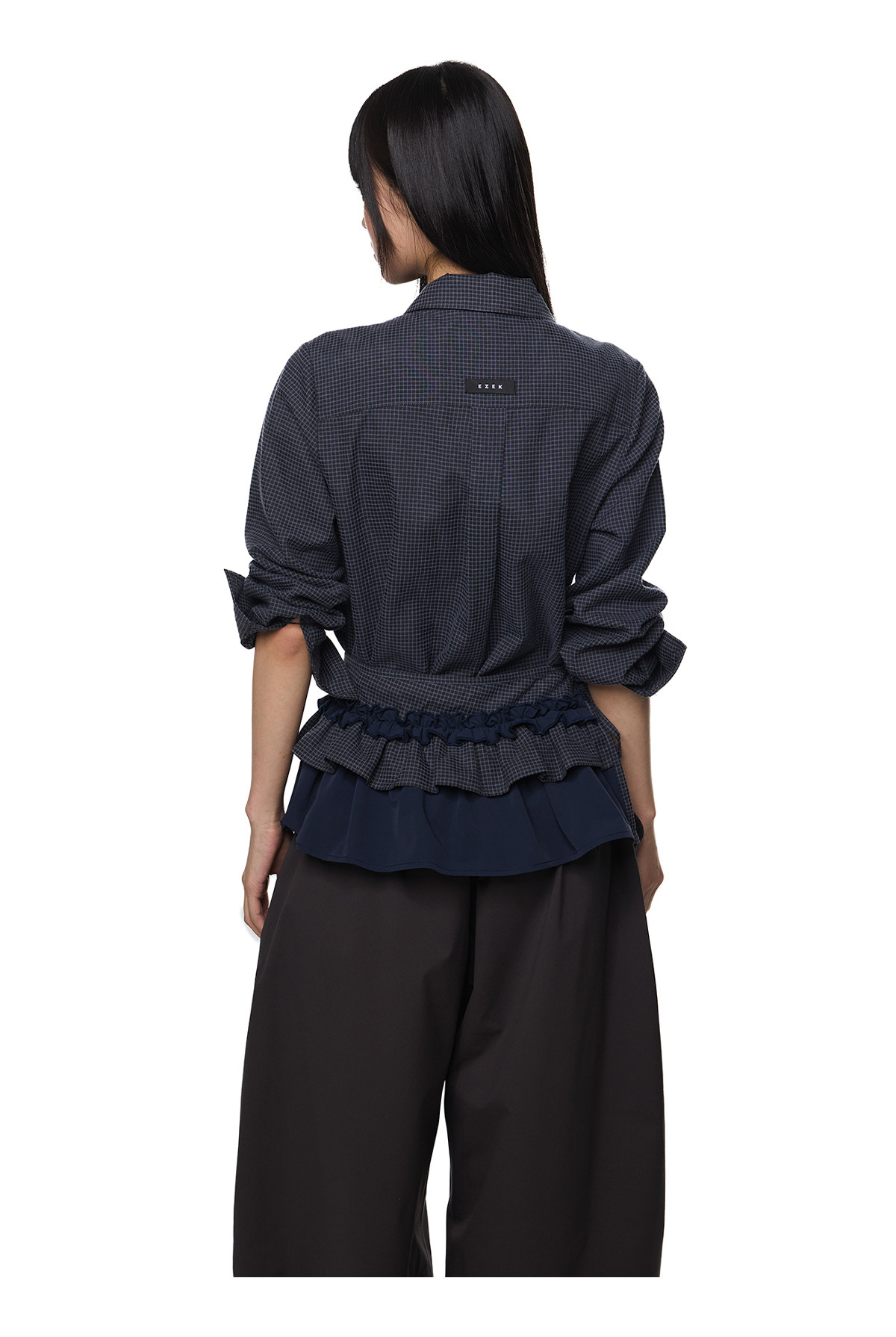 EZEK Plaid Ruffle Pleated Shirt