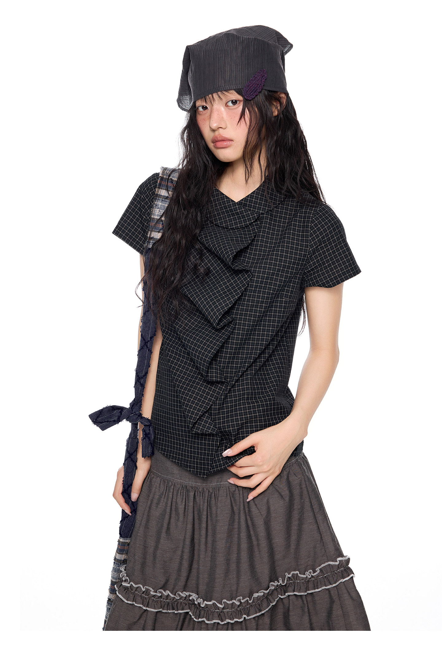 EZEK Gingham Puff Sleeve Blouse