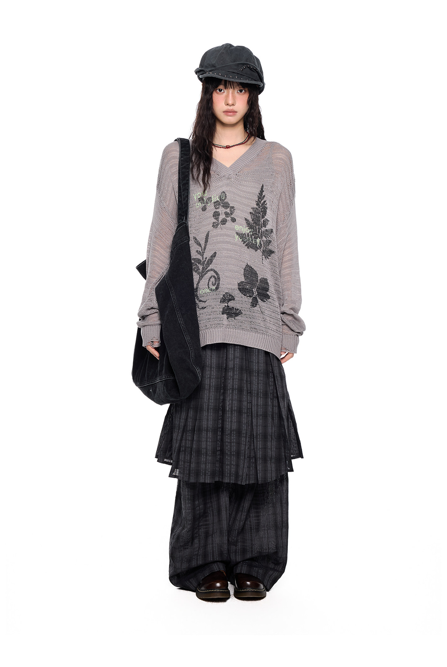 EZEK Plaid Pleated Wide-Leg Skirt Pants