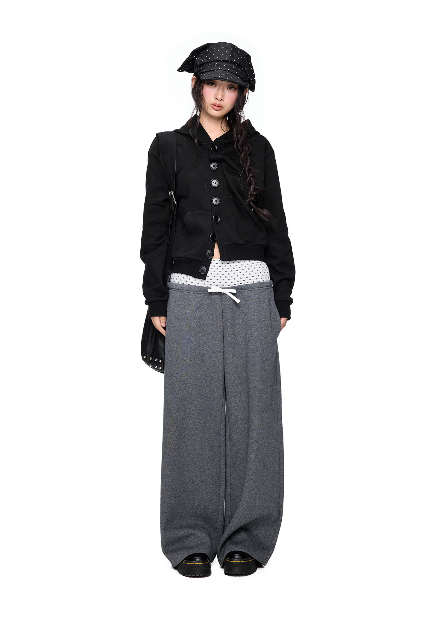 EZEK Multi-Button Embroidered Cropped Hoodie