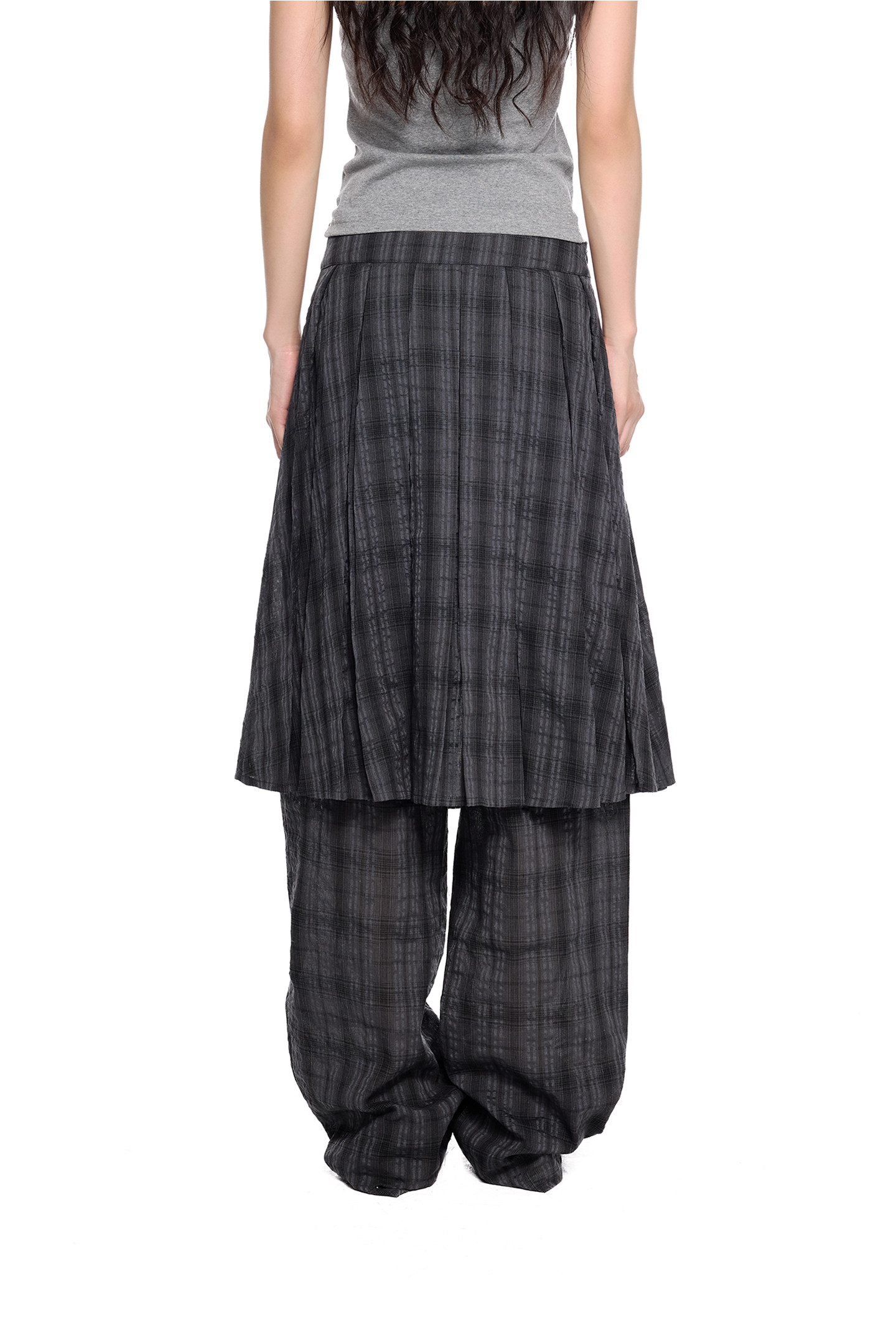 EZEK Plaid Pleated Wide-Leg Skirt Pants
