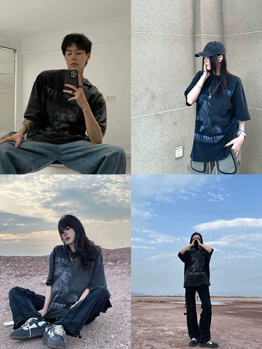 Летняя ретро футболка с коротким рукавом, 2024 года, в американском стиле, свободный крой