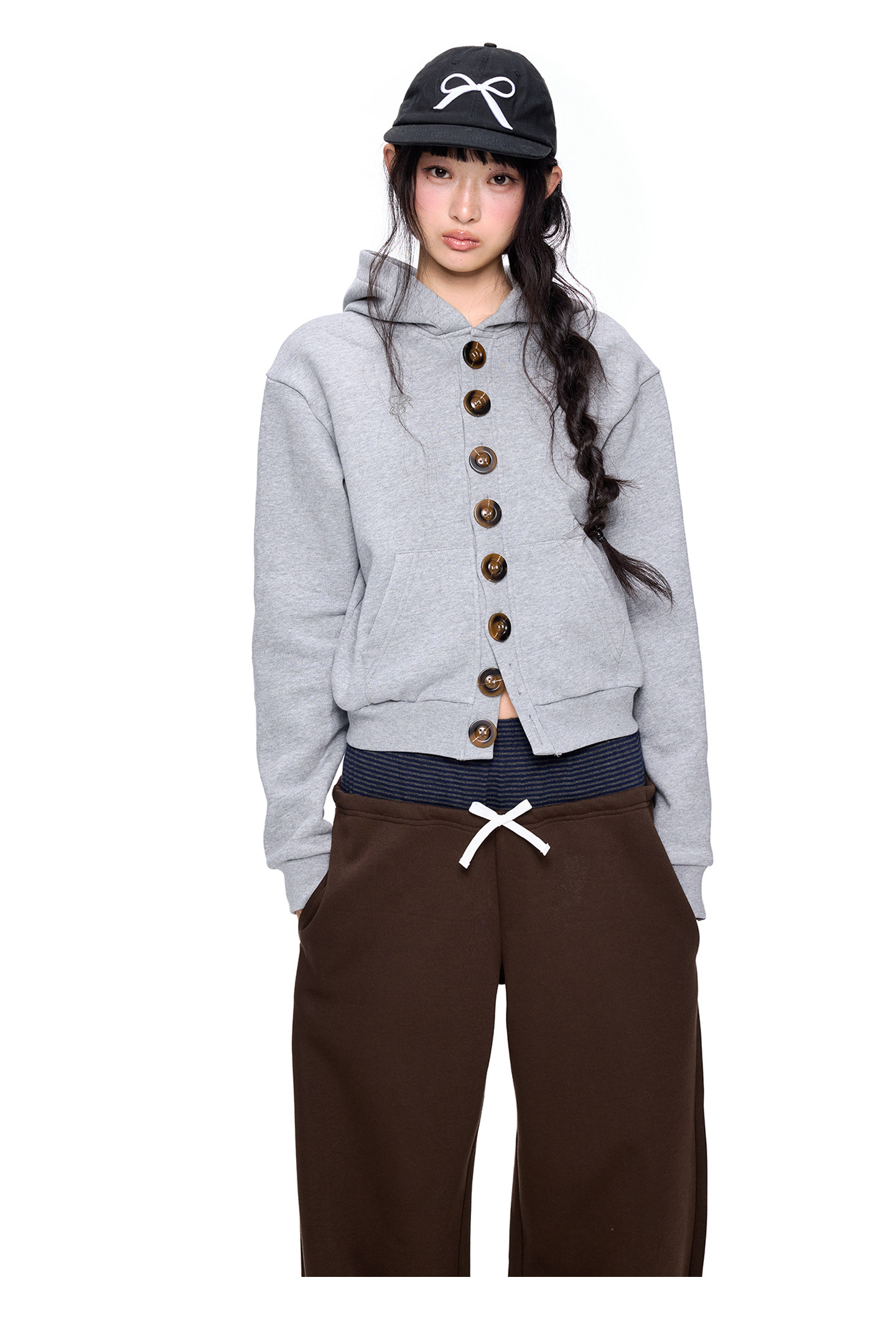 EZEK Multi-Button Embroidered Cropped Hoodie