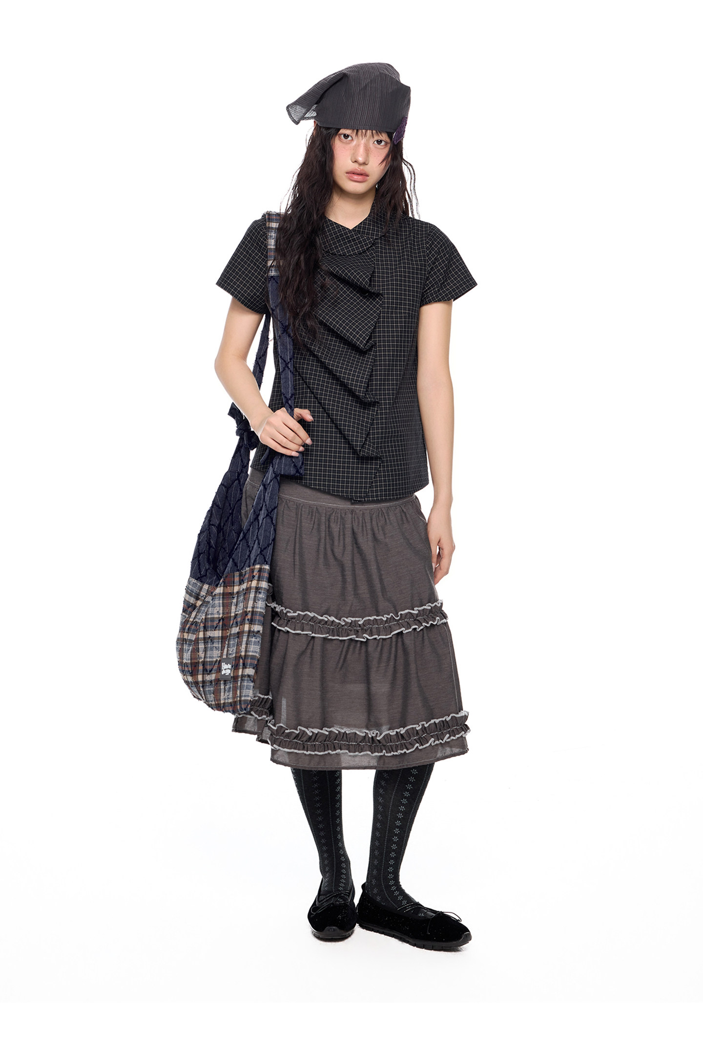 EZEK Gingham Puff Sleeve Blouse