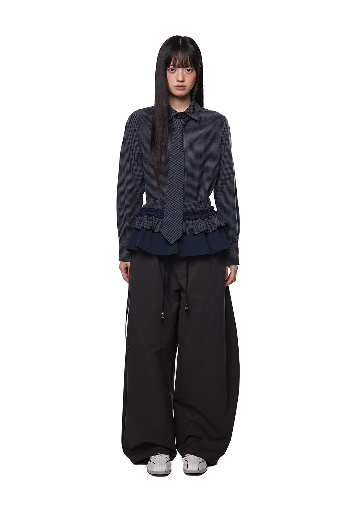 EZEK Plaid Ruffle Pleated Shirt