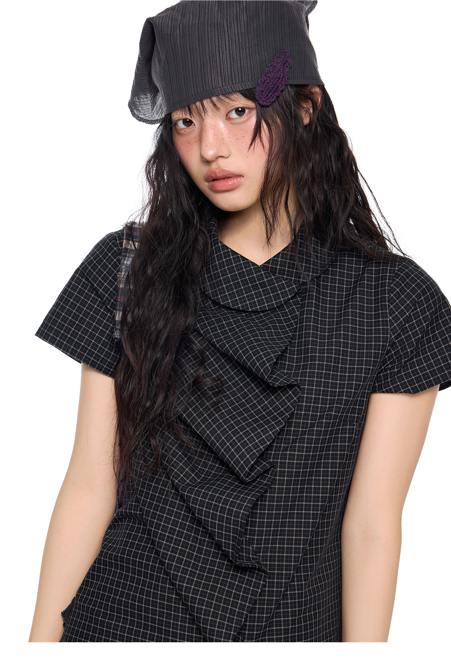 EZEK Gingham Puff Sleeve Blouse