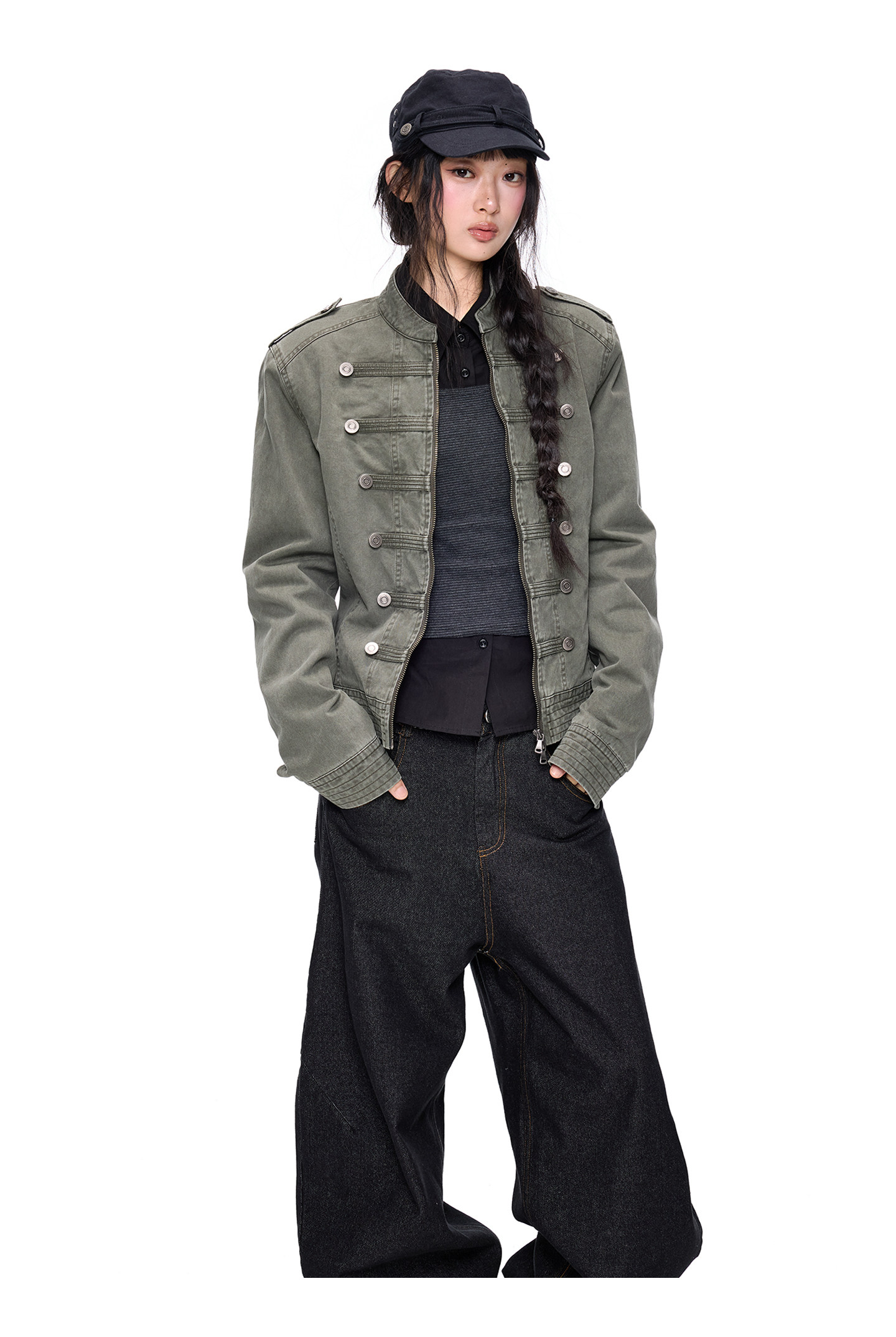 EZEK Double-Breasted Washed Denim Jacket