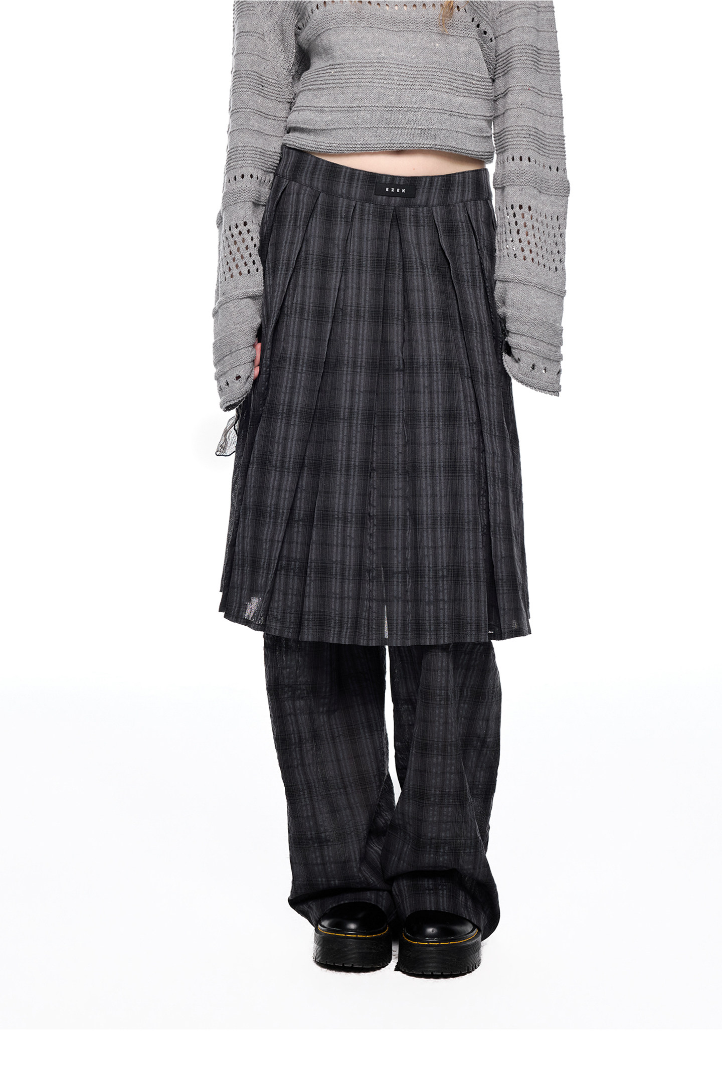 EZEK Plaid Pleated Wide-Leg Skirt Pants
